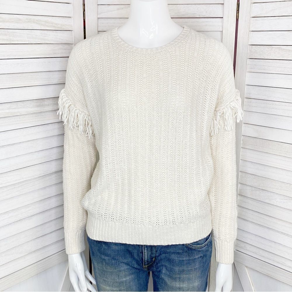 Banana Republic Boho Fringe Trim Pullover Sweater Cream Small‎